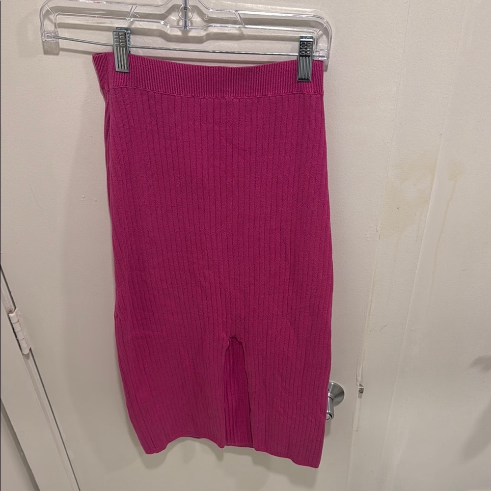 Free People Pink Ribbed Midi Pencil Skirt
